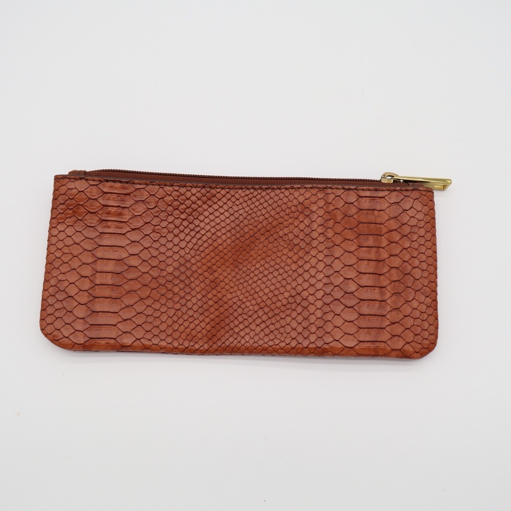 Wallet Womens Brown Faux Leather Snakeskin Pattern Zipper Clutch Purse
